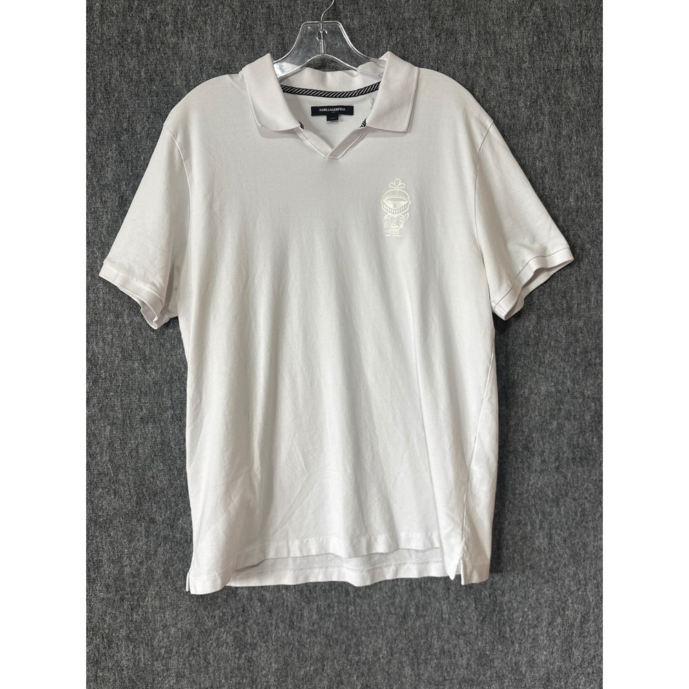Karl Lagerfeld Paris Mens White Knight Graphic Polo Shirt Size Large V-Neck